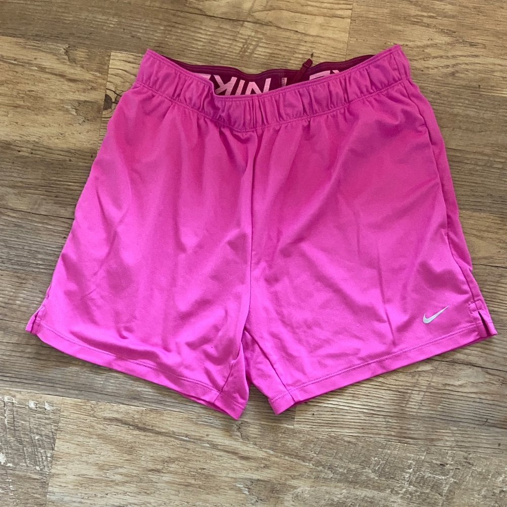 Nike Women's Bright Pink Athletic Shorts with Swoosh